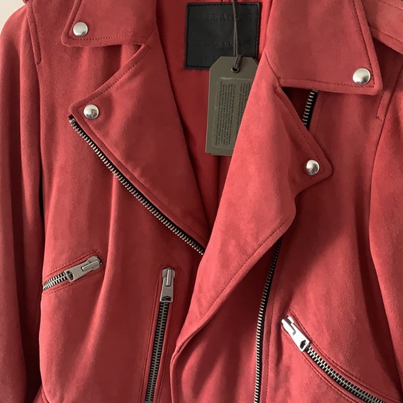 Balfern Suede Biker Jacket In Red - Picture 9 of 11